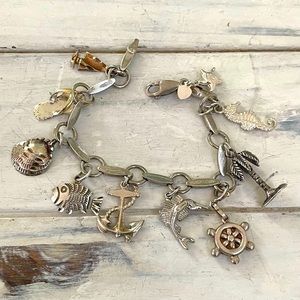 Vintage stamped 925 beach themed charm bracelet